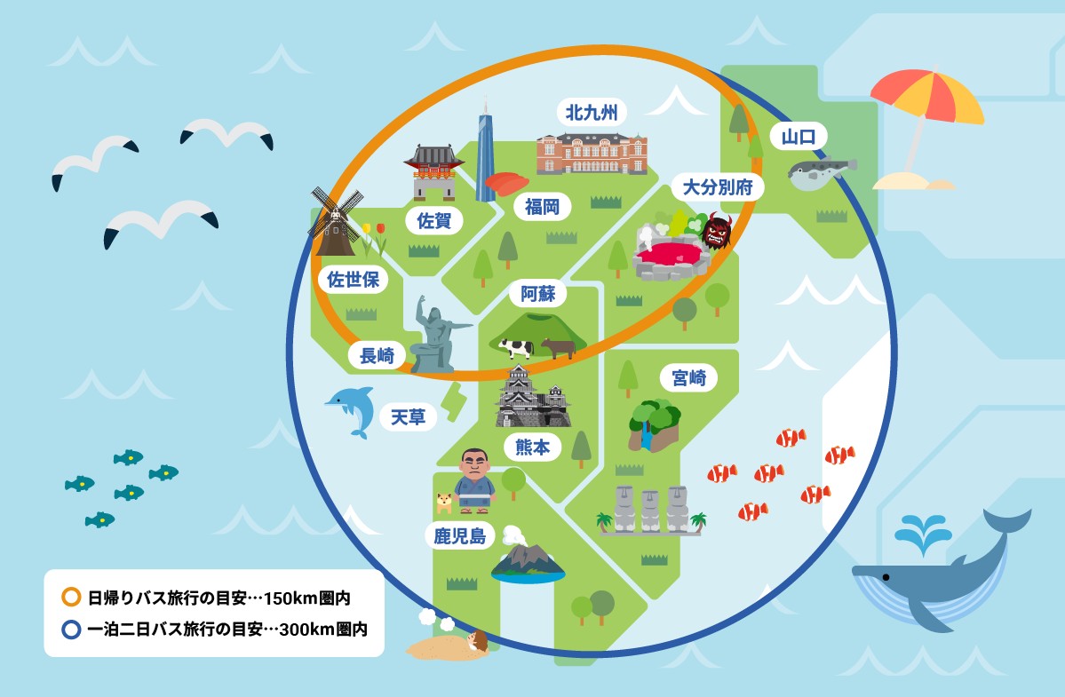 福岡発着の旅先エリアの目安MAP